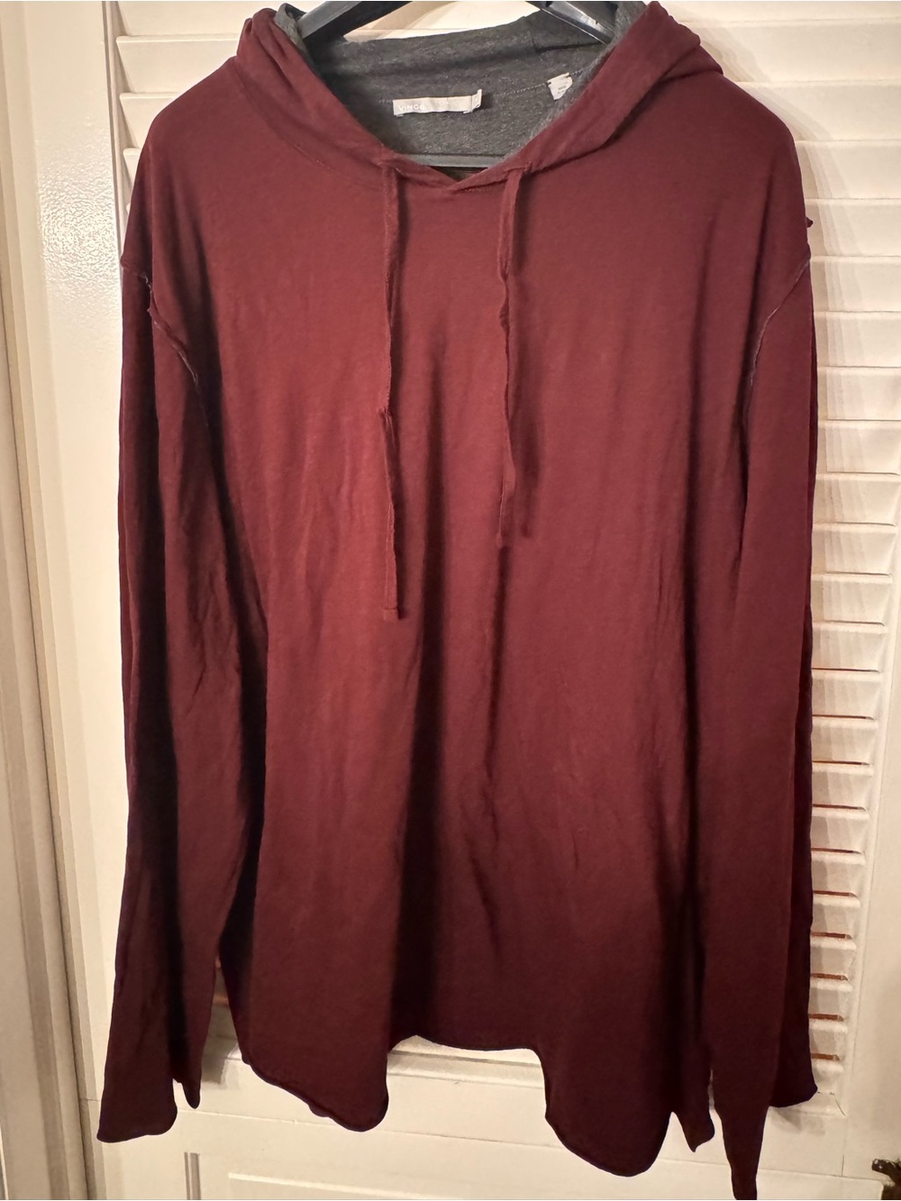 Vince Men's Burgundy Hooded Long-Sleeve Shirt XXL